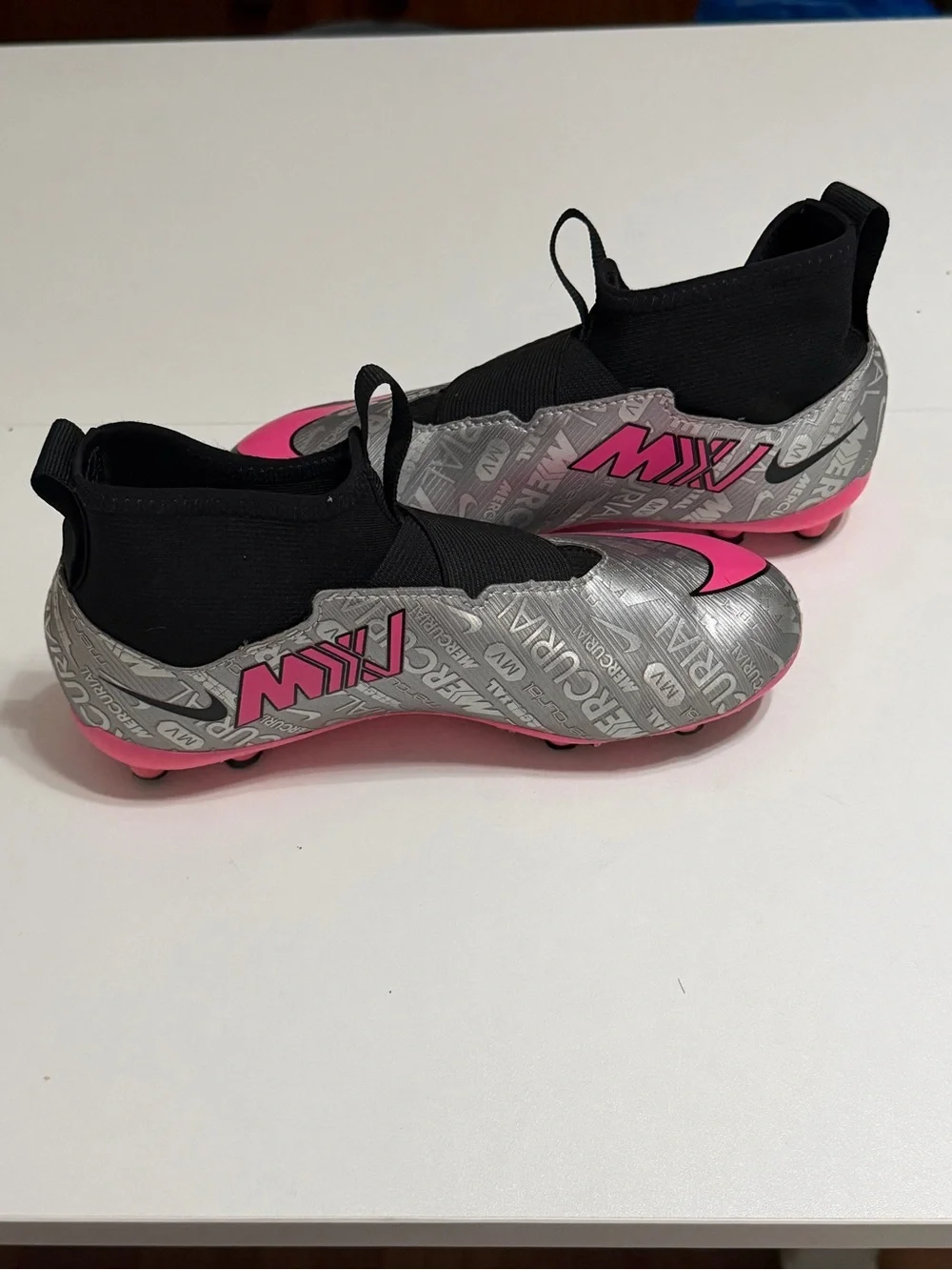 Nike Kids Silver and Pink Soccer Cleats